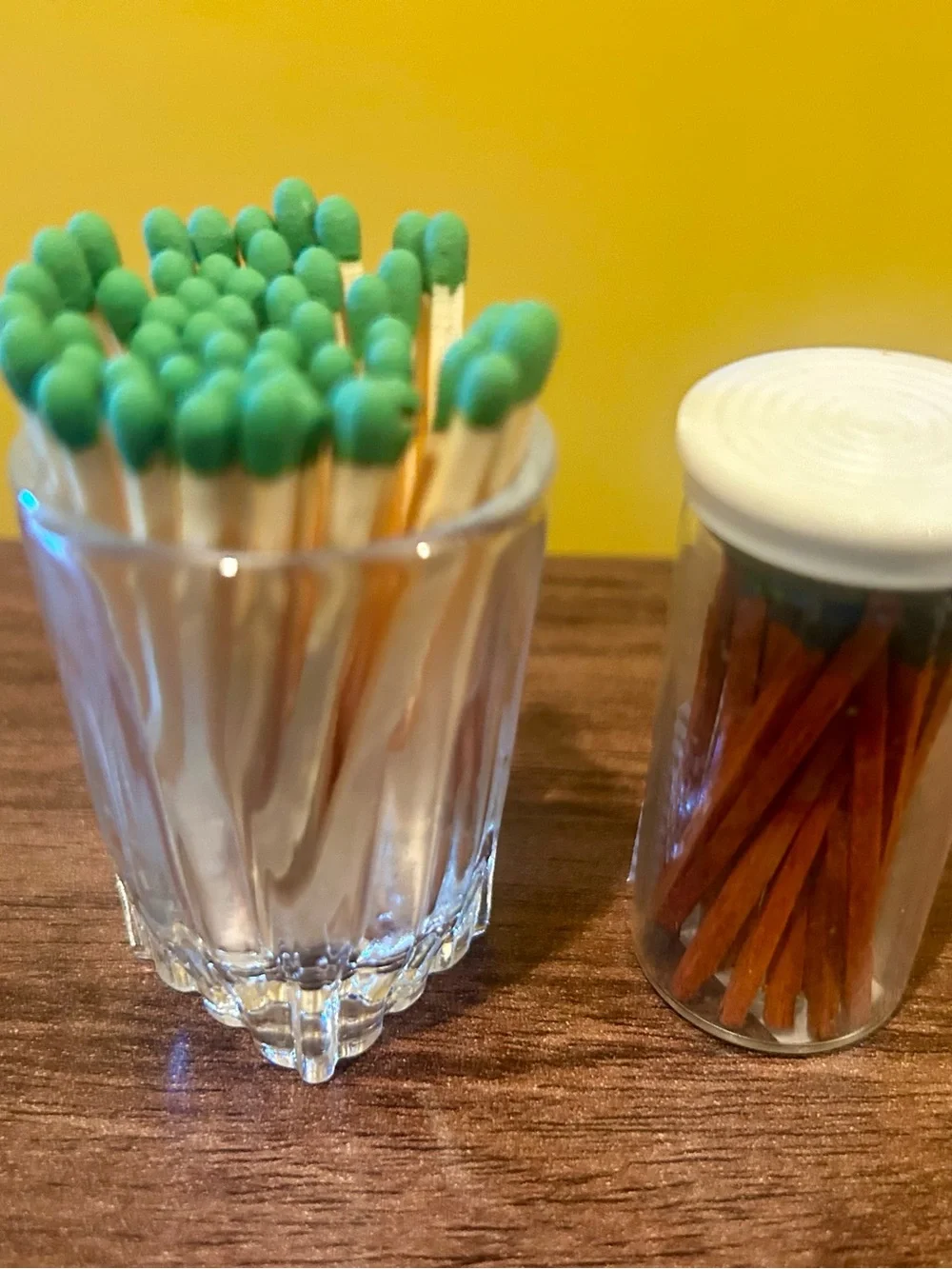💙 Restyle!!! Bundle of 2 vintage glass & container w lid wood matches and strike